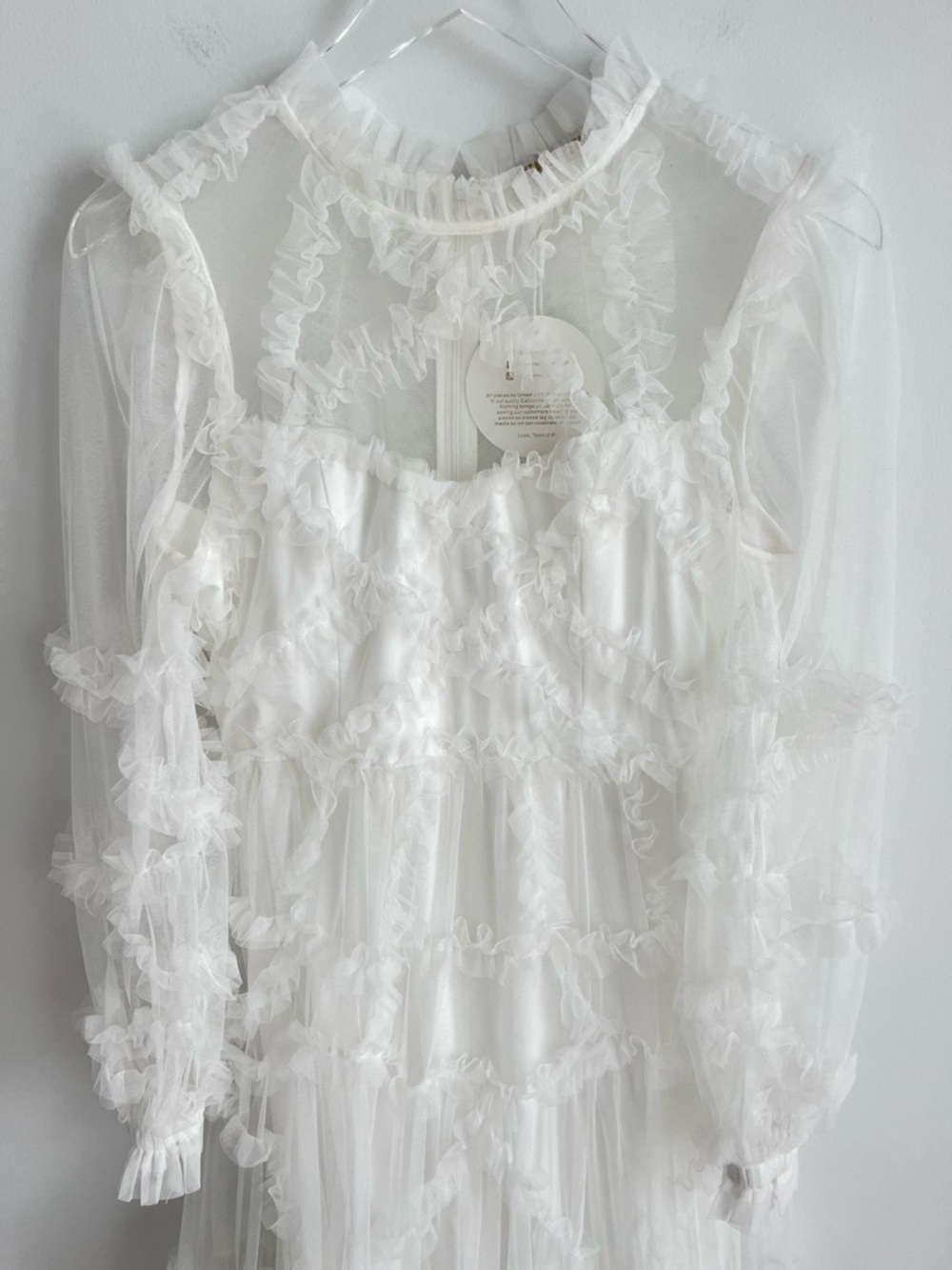 Untamed Petals Dreamer Maxi Dress White Small NWT Sheer Ruffle Bridal Boho - Picture 10 of 13